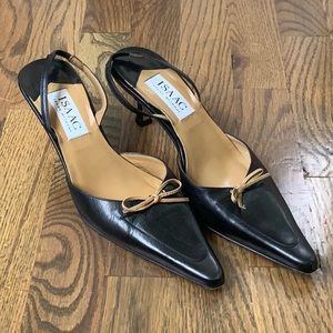 Isaac Mizrahi Black and Tan Bow Mule